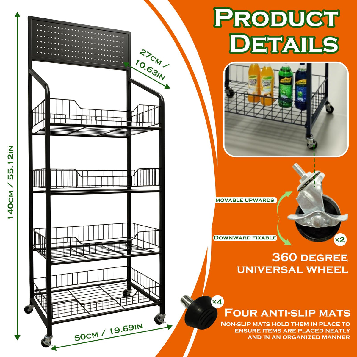 5 Tier Metal Candy Display Rack with Wheels & 15 Hooks D160641