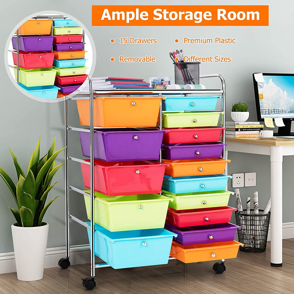 15 Drawer Rolling Plastic Storage Organizer Cart M846400