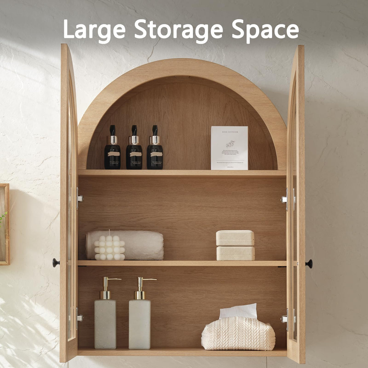 Arched Wall Mount Bathroom Cabinet with Glass Doors K140