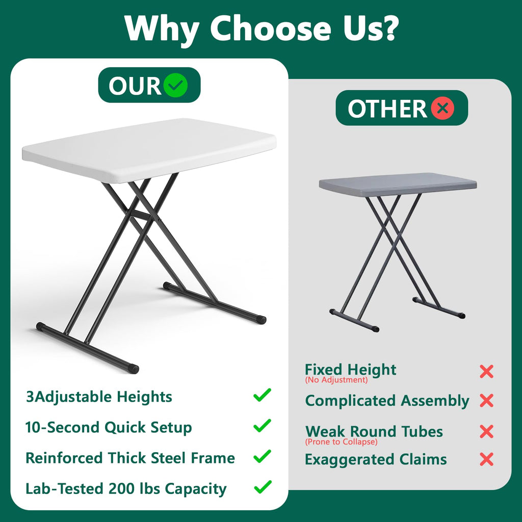 Folding Table 30 Inch Adjustable Height White Granite B64868