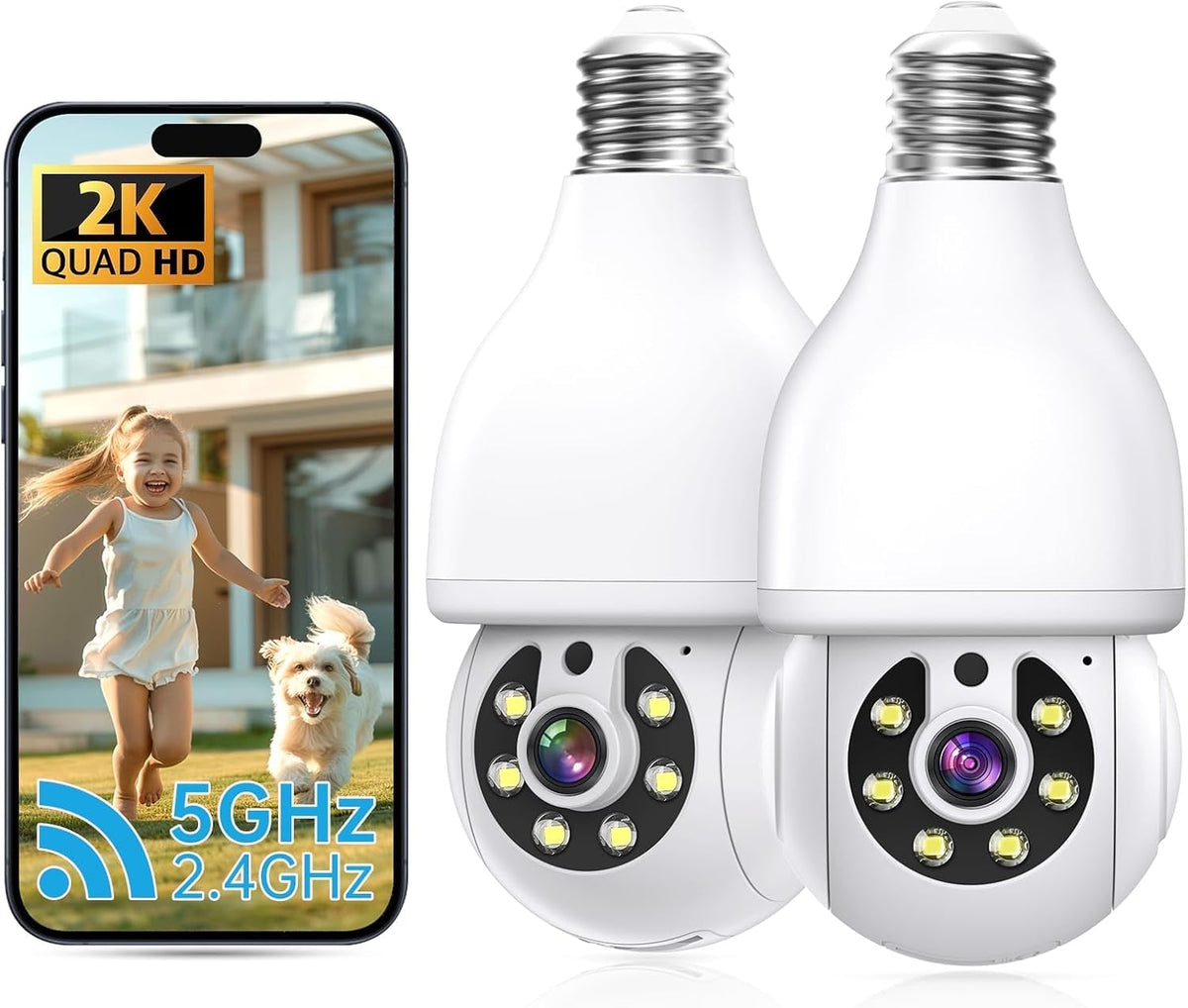 2K Light Bulb Security Camera 5G&2.4G WiFi 360° 2 Pack K974