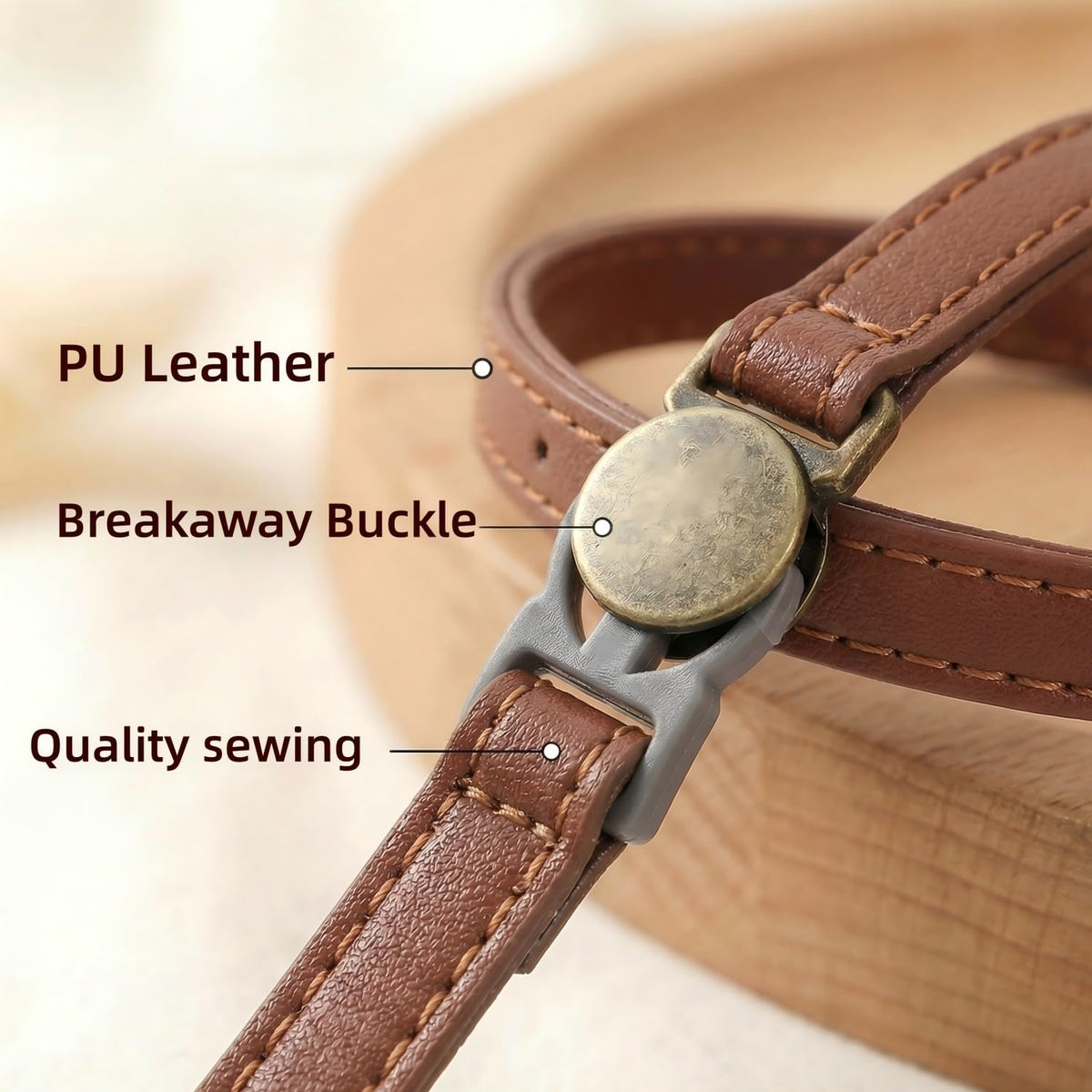 Leather Cat Collar with Bell Breakaway Adjustable Brown B772670
