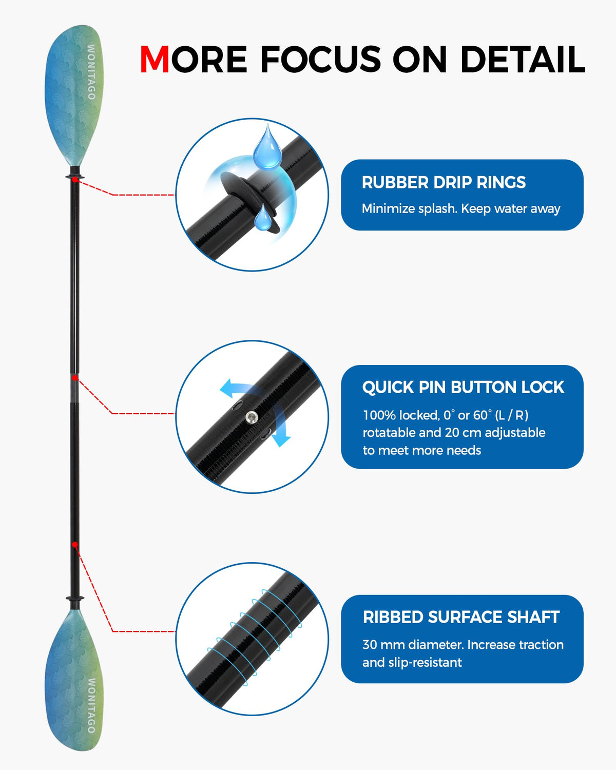 Adjustable Fiberglass Shaft Nylon Blade Kayak Paddle Q487316