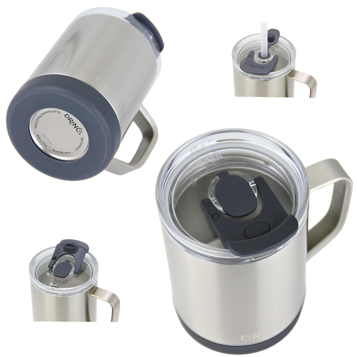 16 oz Black Vacuum Insulated Stainless Steel Travel Mug with Lid V569667
