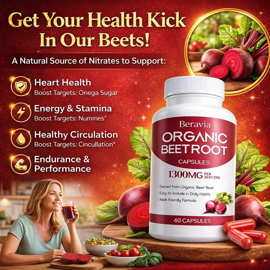 Organic Beet Root Capsules, 1300mg - 60 Capsules J39440