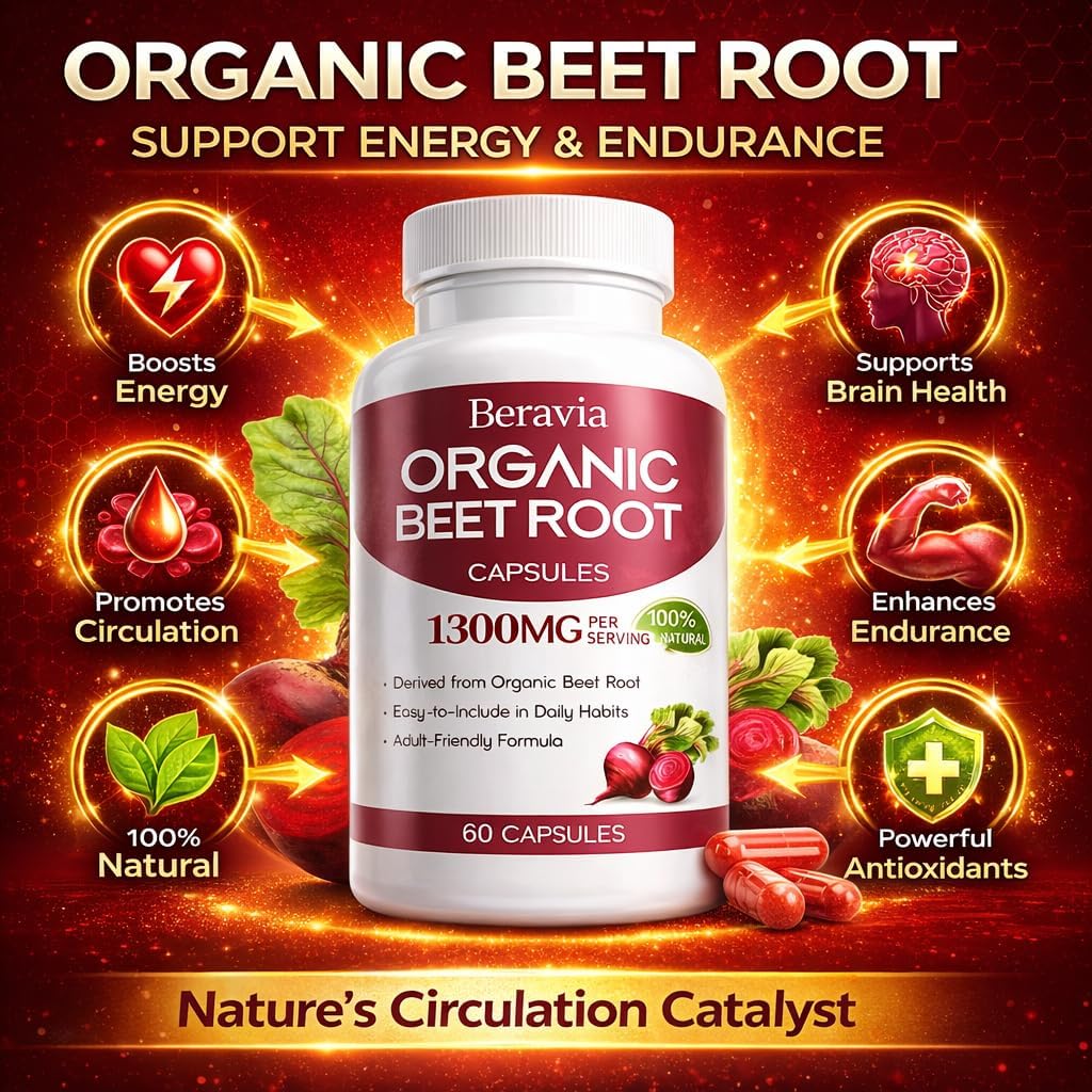 Organic Beet Root Capsules, 1300mg - 60 Capsules J39440