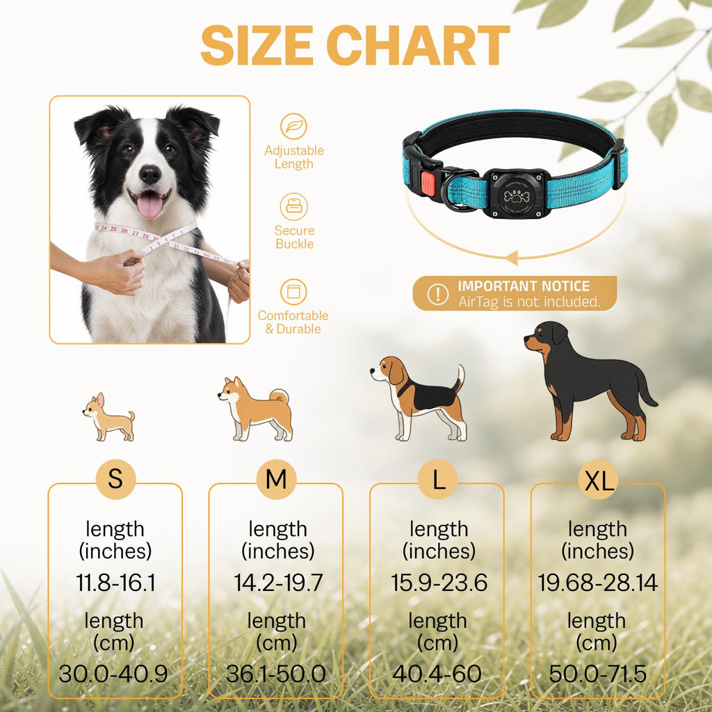Blue IP68 Waterproof Reflective Dog Collar with AirTag Holder D298