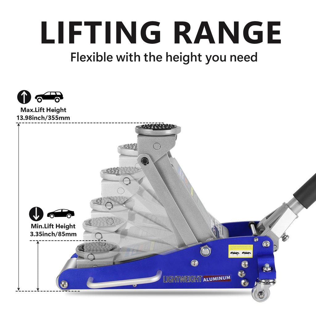 Heavy Duty Hydraulic Low Profile Aluminum Steel Floor Jack 1.5 Ton Blue C1386