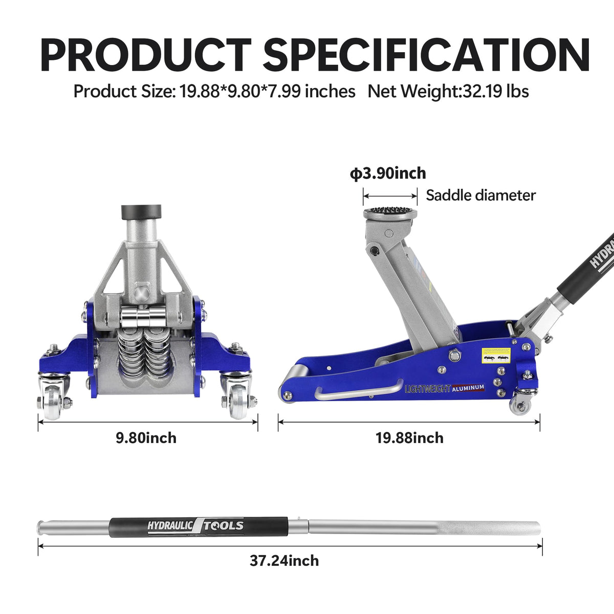 Heavy Duty Hydraulic Low Profile Aluminum Steel Floor Jack 1.5 Ton Blue C1386
