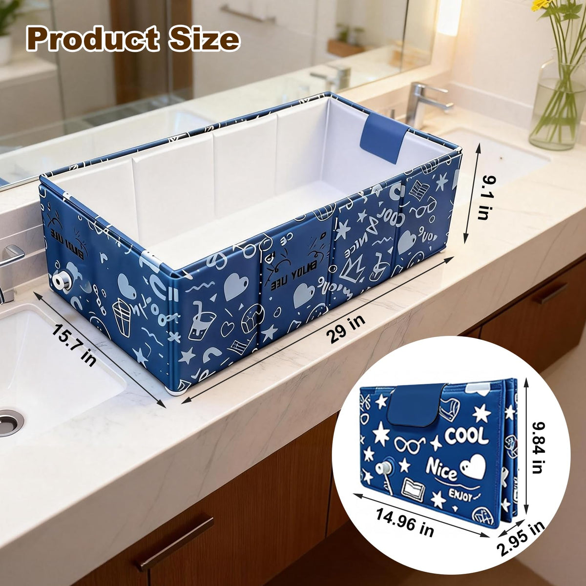 Foldable Dog Bathtub for Small to Medium Dogs & Cats, Blue W9847