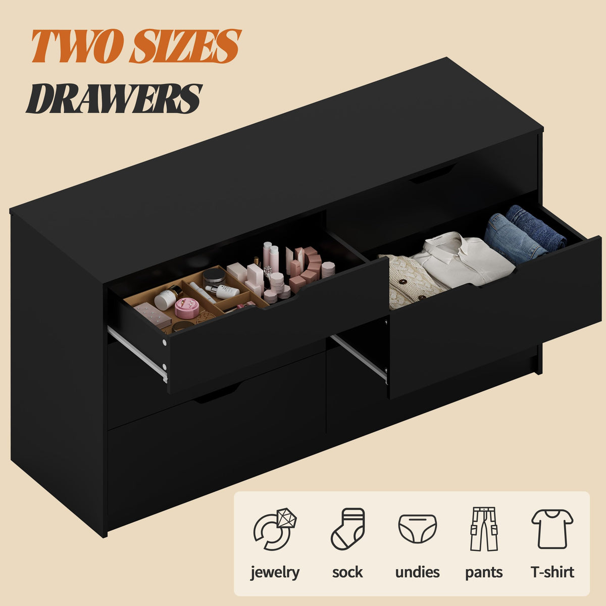 Black 6 Drawer Dresser S5217