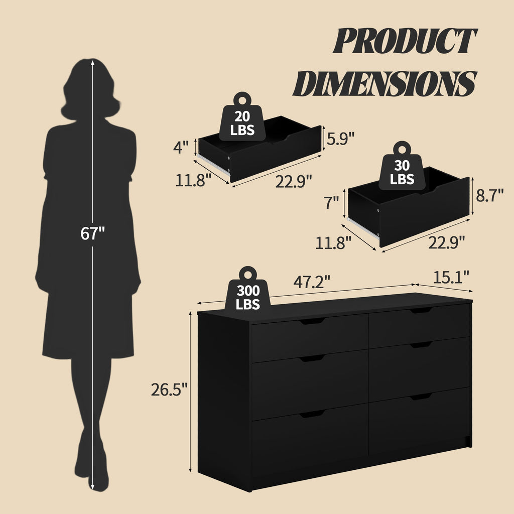 Black 6 Drawer Dresser S5217
