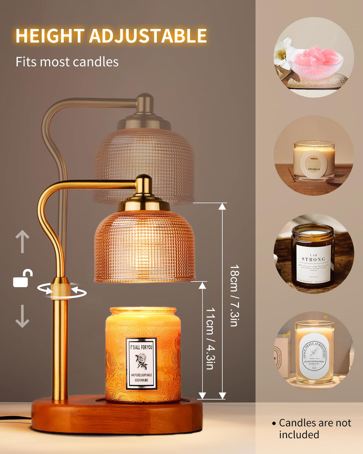 Electric Candle Warmer Lamp with Timer Dimmable Height Adjustable X842