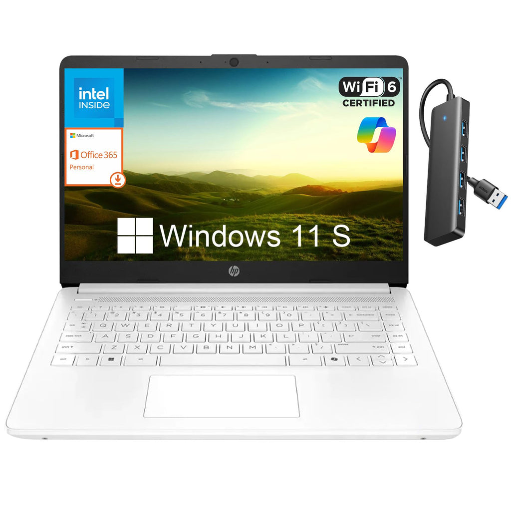14 Inch Laptop, Intel Celeron N4500, 4GB RAM, 128GB Storage, Windows 11 S, Snowflake White B2668