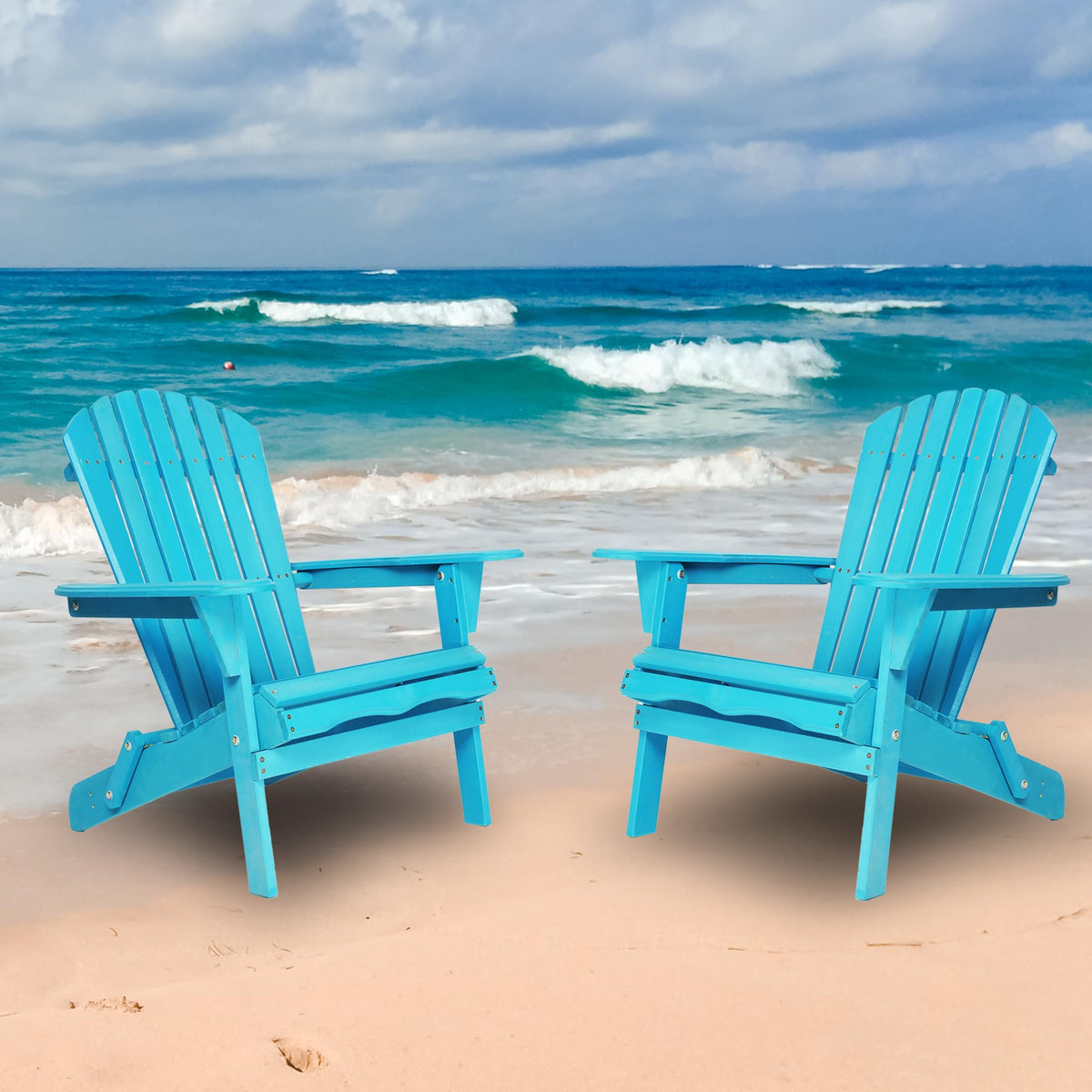 Light Blue Solid Cedar Wood Folding Adirondack Chair Set of 2 H469
