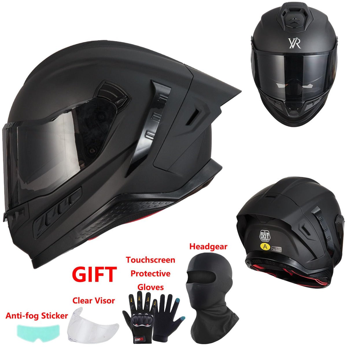 Full Face Motorcycle Helmet DOT Dual Sun Visor H8374
