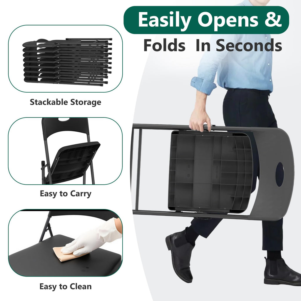 Black 10 Pack Plastic Folding Chair with Steel Frame F646017