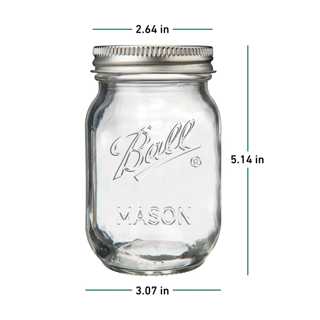 Regular Mouth Pint Glass Mason Jars, 16oz, 8-Count I88439