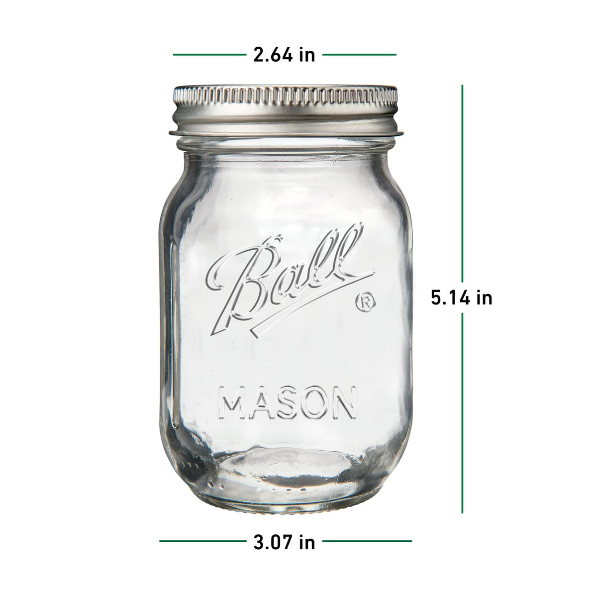 Regular Mouth Pint Glass Mason Jars, 16oz, 8-Count I88439