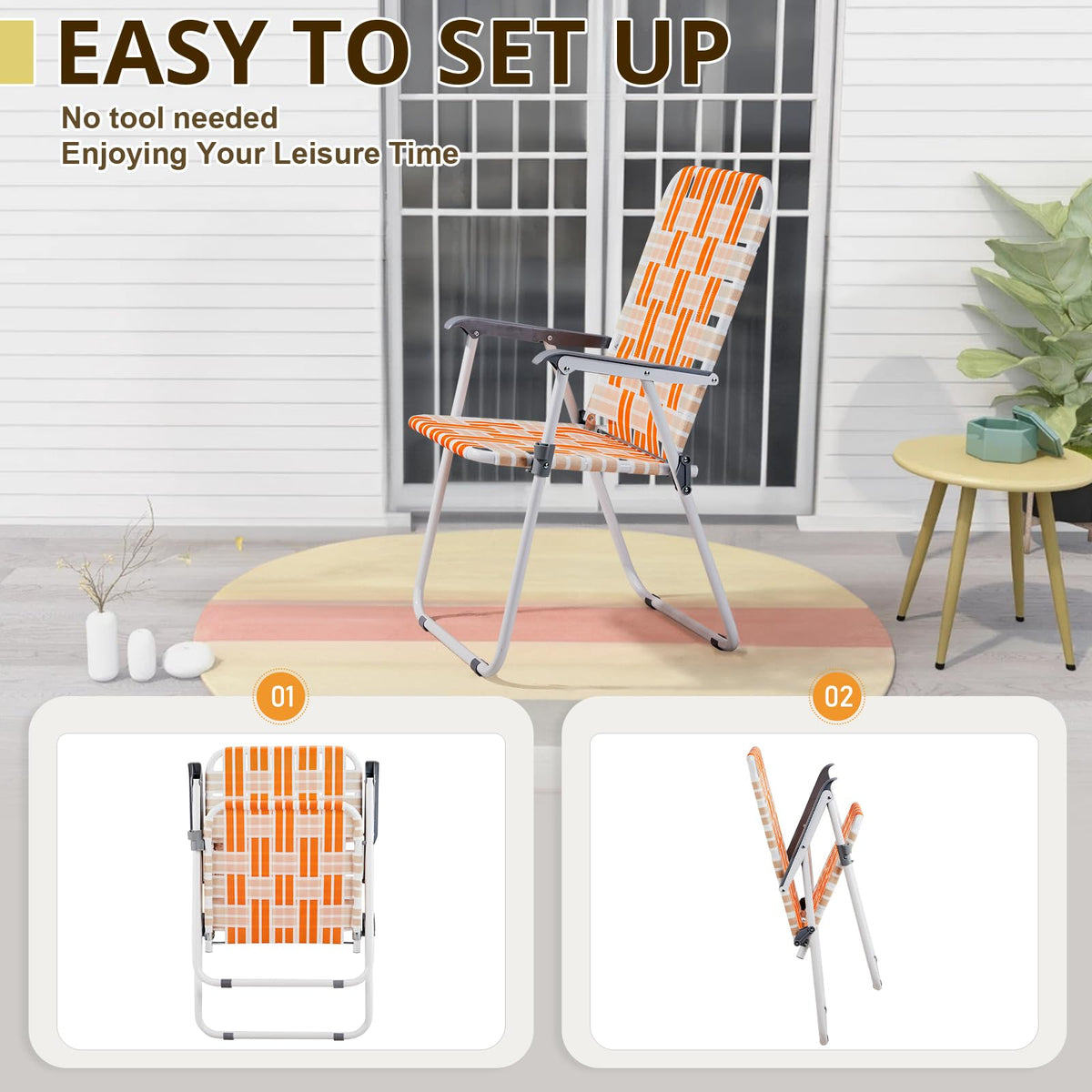 Orange & White Set of 2 Webbed Folding Beach Chairs X275