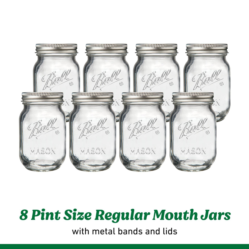Regular Mouth Pint Glass Mason Jars, 16oz, 8-Count I88439