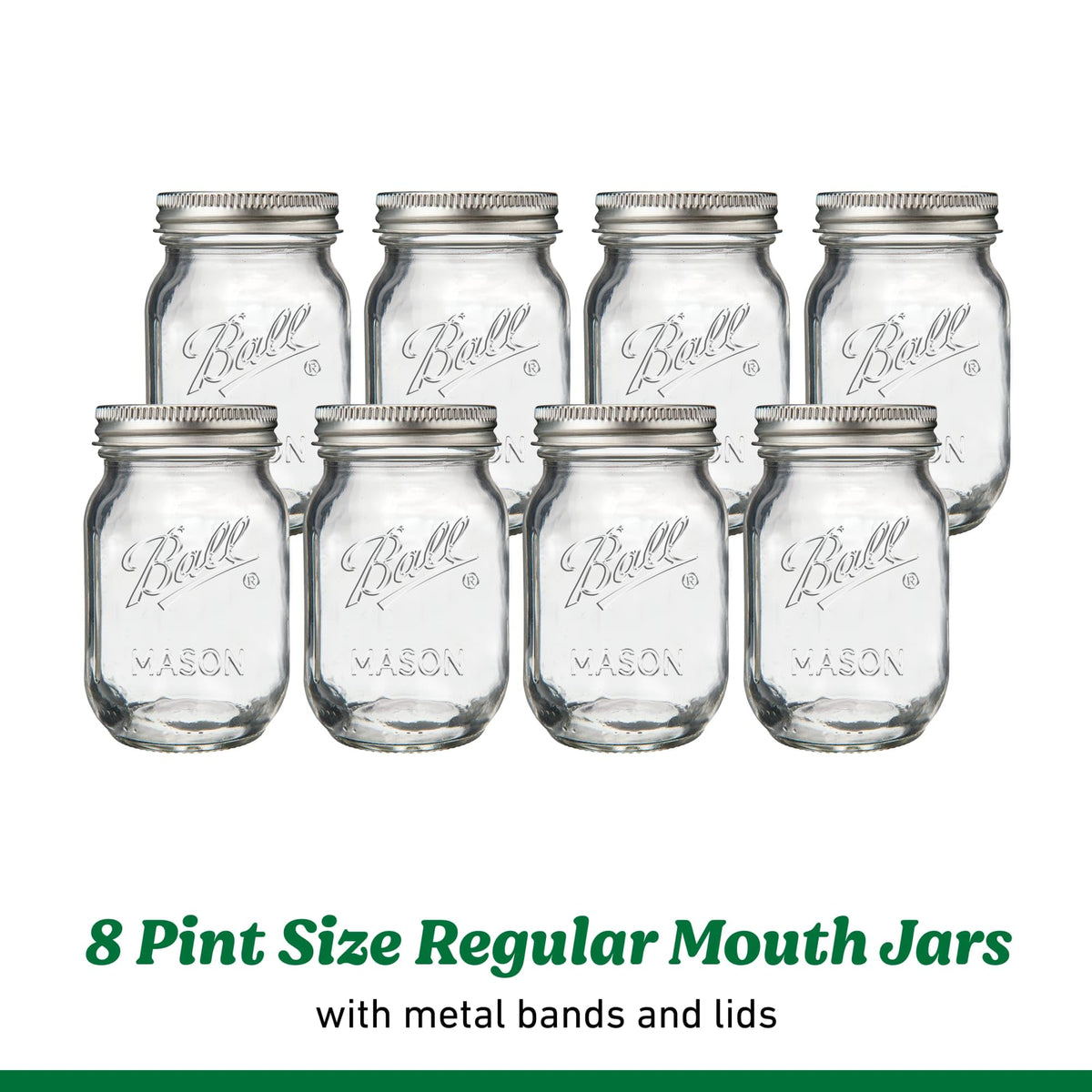 Regular Mouth Pint Glass Mason Jars, 16oz, 8-Count I88439