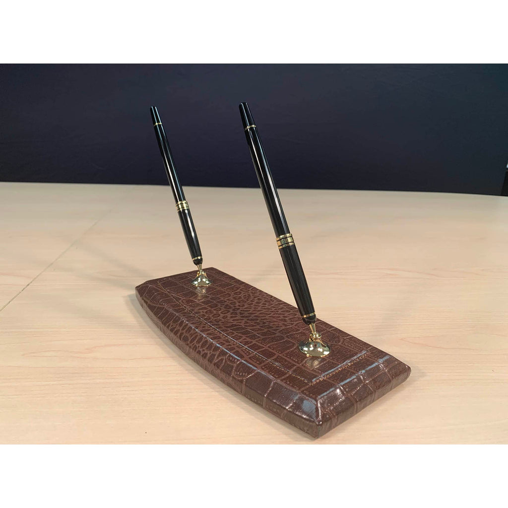 Brown Crocodile Embossed Leather Desk Set F26699