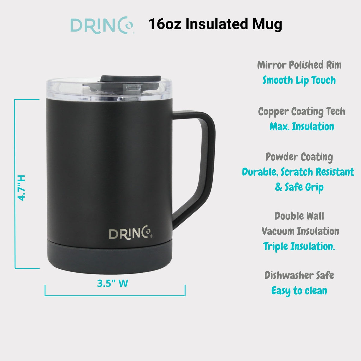 16 oz Black Vacuum Insulated Stainless Steel Travel Mug with Lid V569667