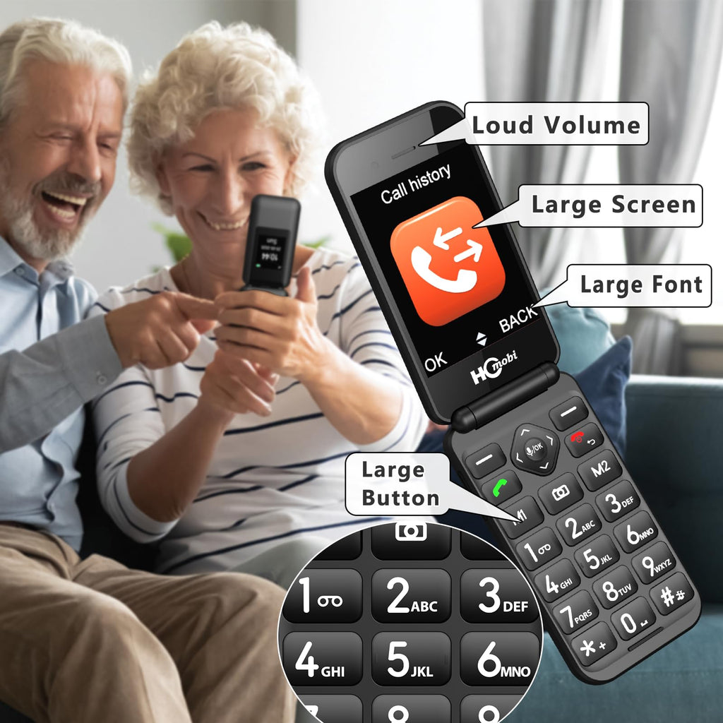 Unlocked Flip Phone with Big Buttons and SOS Button, Matte Black S481134
