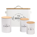 Extra Large White Farmhouse Bread Box with Canisters Set of 3 B4133