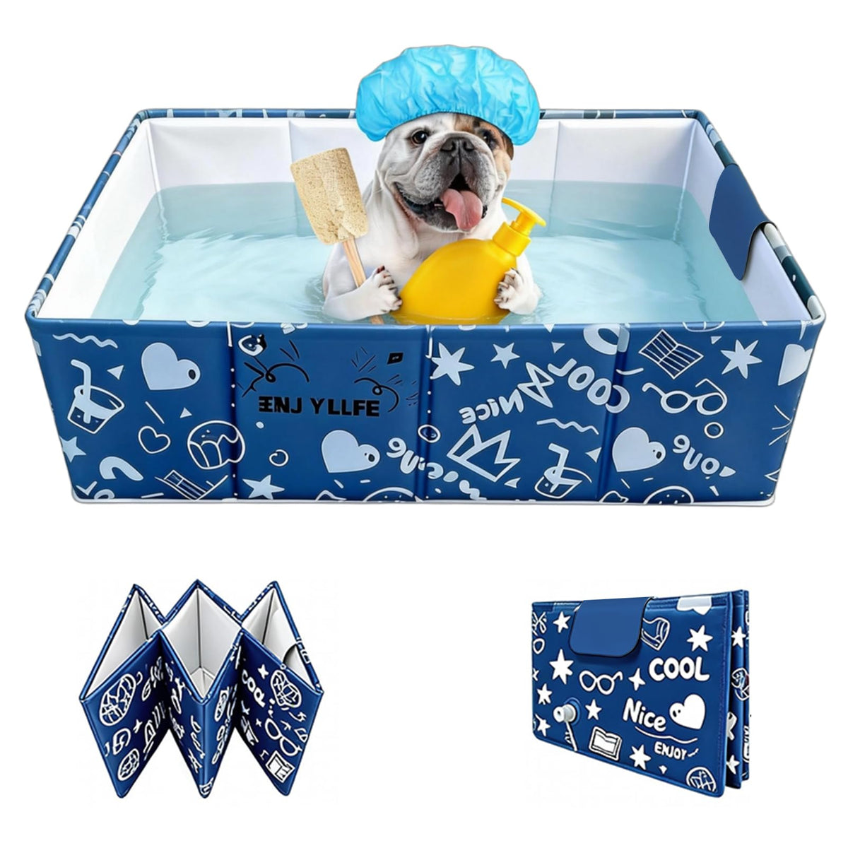 Foldable Dog Bathtub for Small to Medium Dogs & Cats, Blue W9847