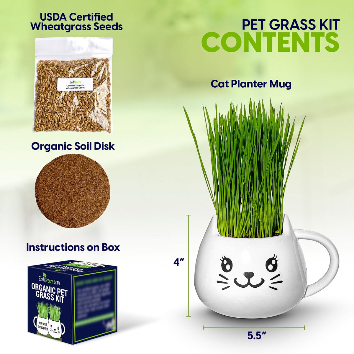 Cat Grass Growing Kit with Seeds, Soil & Ceramic Planter T29944