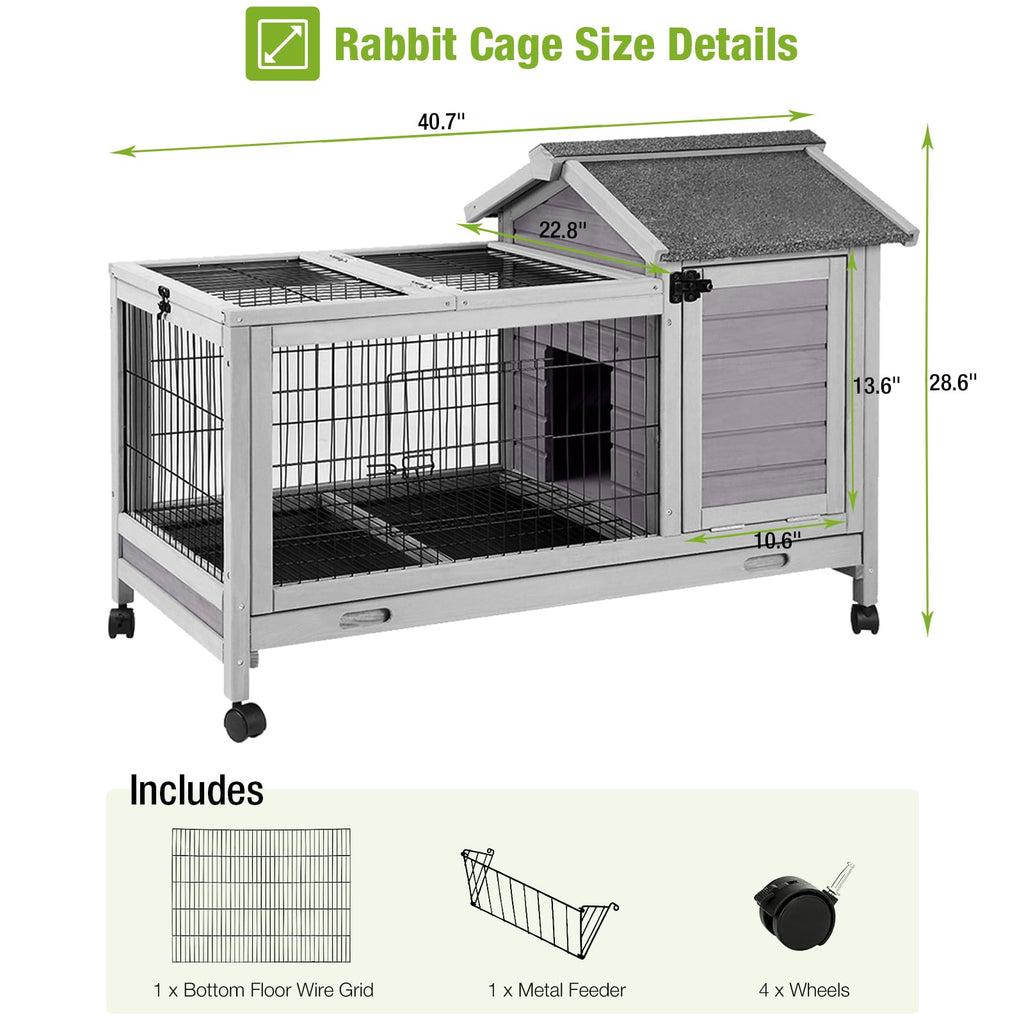 Wooden Rabbit Hutch with Removable Wire Netting and Leak Proof Tray P3482