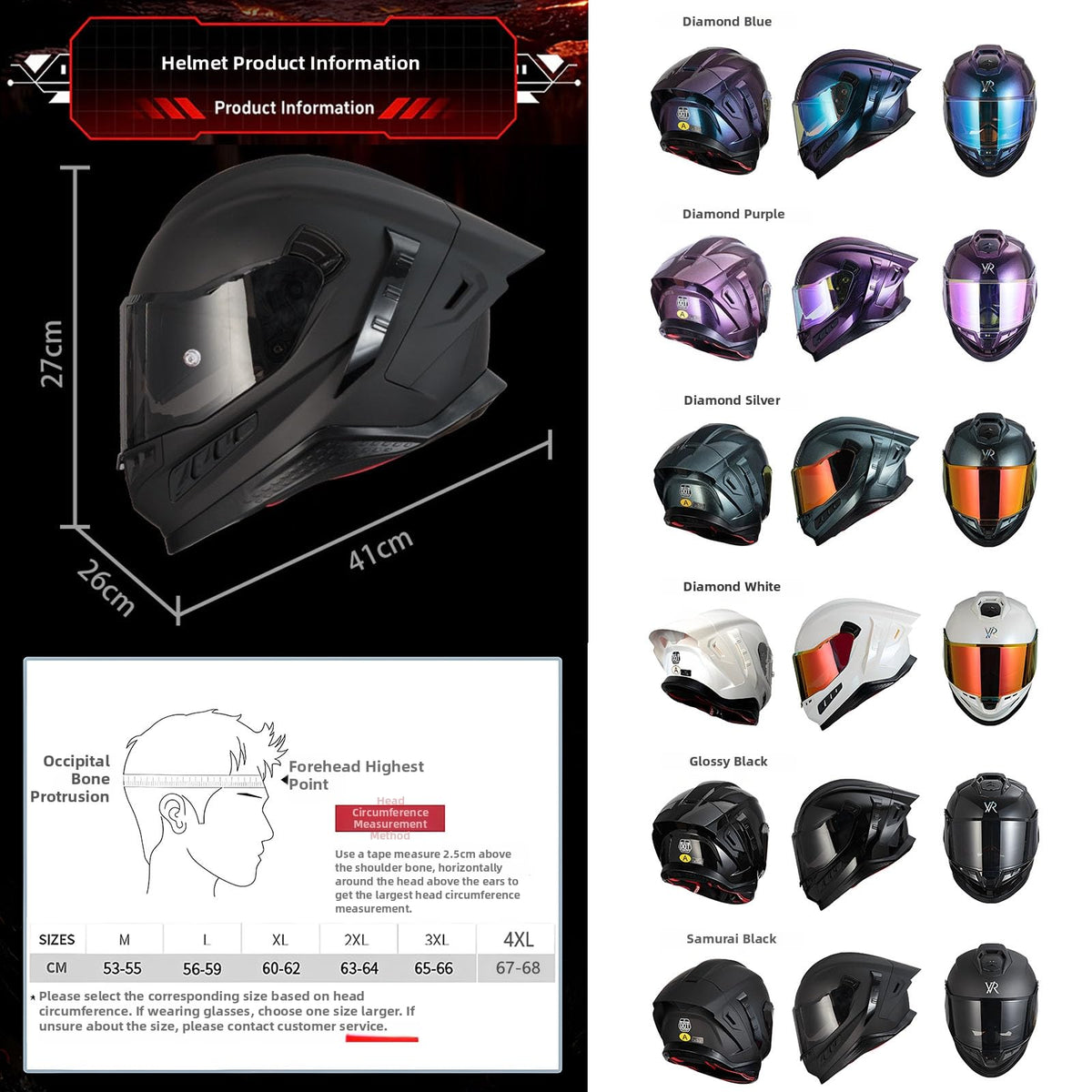 Full Face Motorcycle Helmet DOT Dual Sun Visor H8374