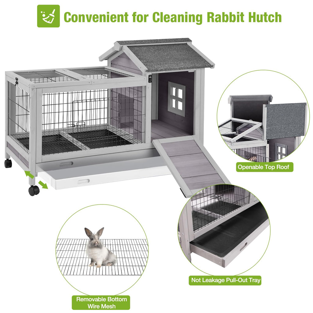 Wooden Rabbit Hutch with Removable Wire Netting and Leak Proof Tray P3482