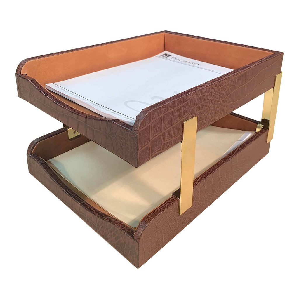 Brown Crocodile Embossed Leather Desk Set F26699