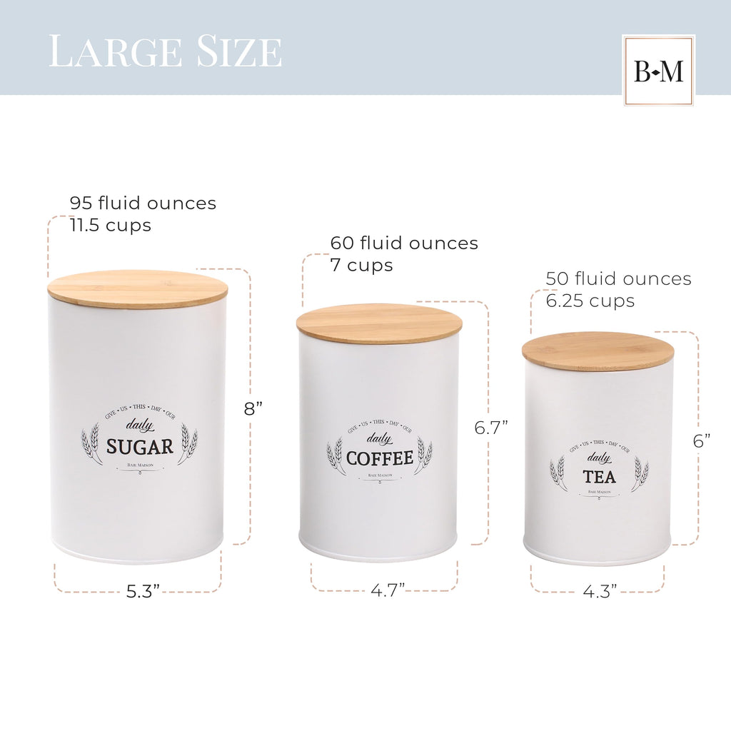 Extra Large White Farmhouse Bread Box with Canisters Set of 3 B4133