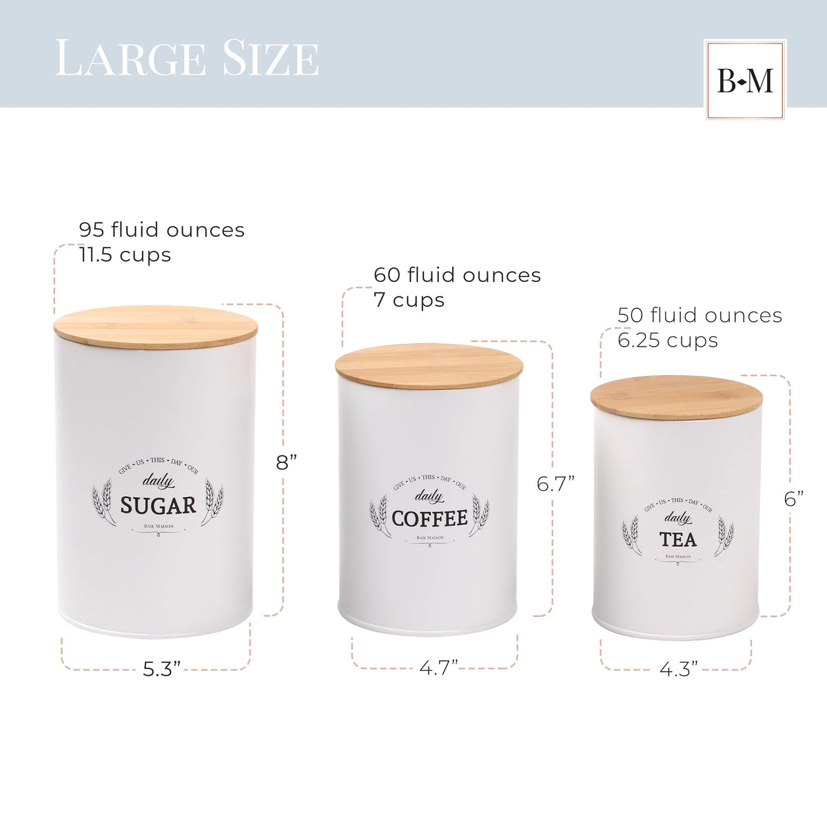 Extra Large White Farmhouse Bread Box with Canisters Set of 3 B4133