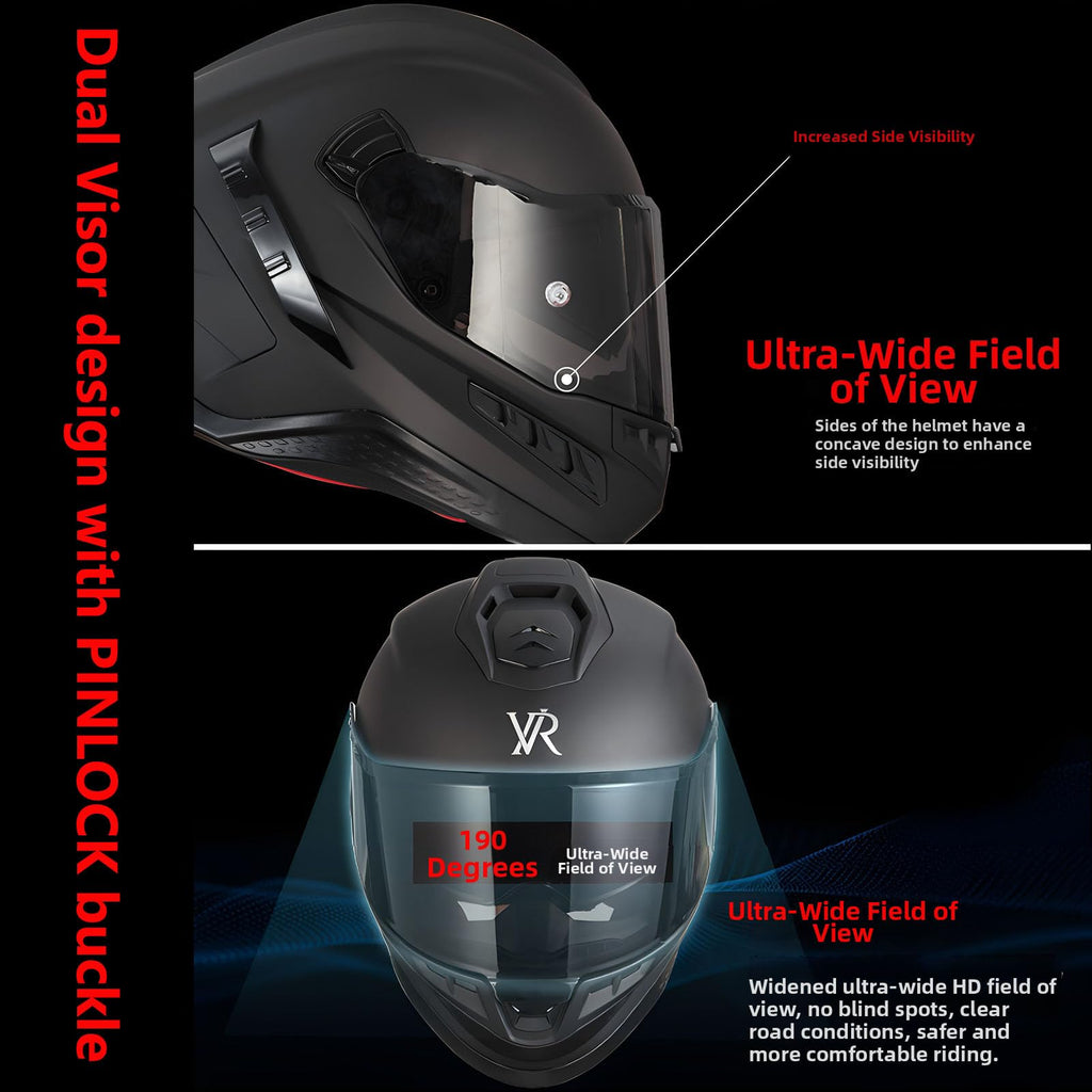 Full Face Motorcycle Helmet DOT Dual Sun Visor H8374