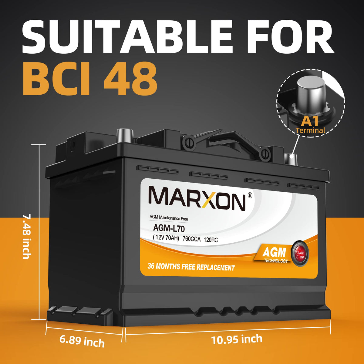 12v 70AH 760CCA AGM Car Battery O151