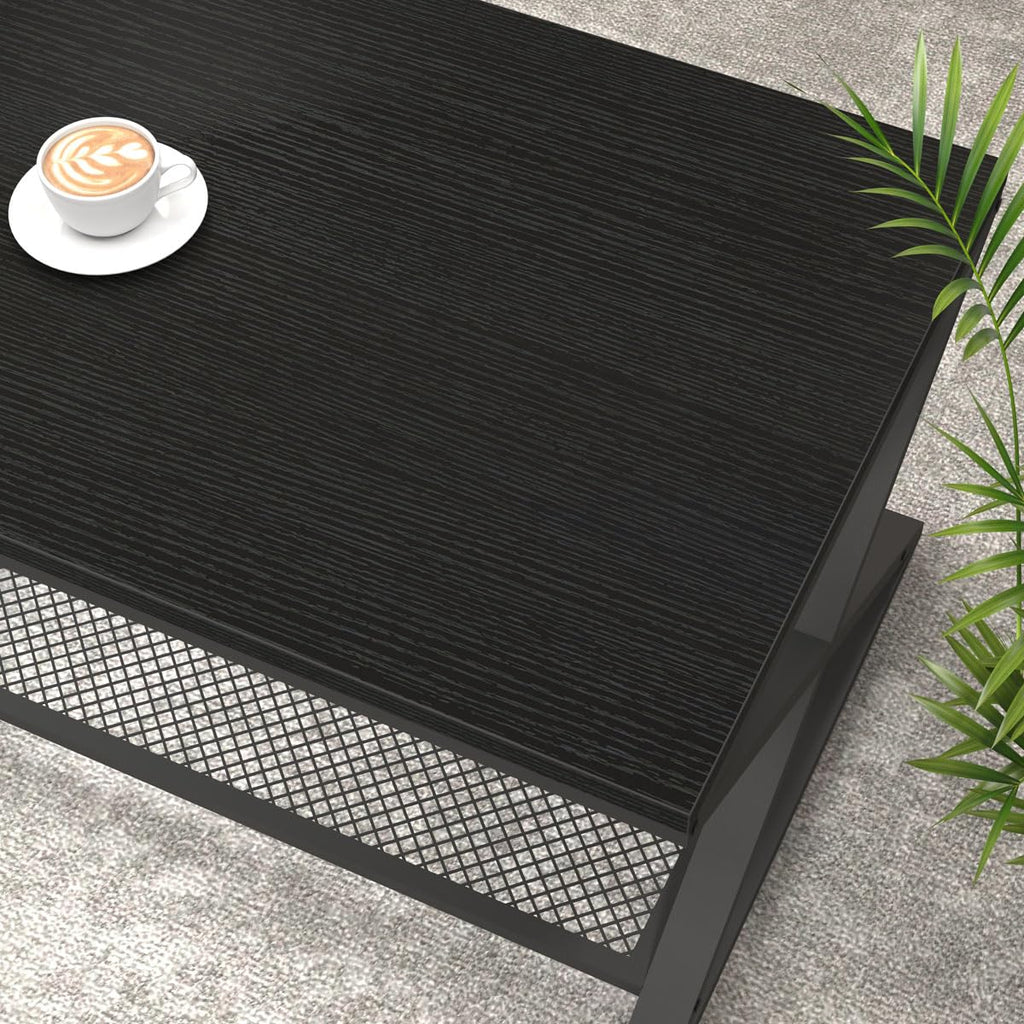 Black 2 Tier Wood Coffee Table with Storage Q46522