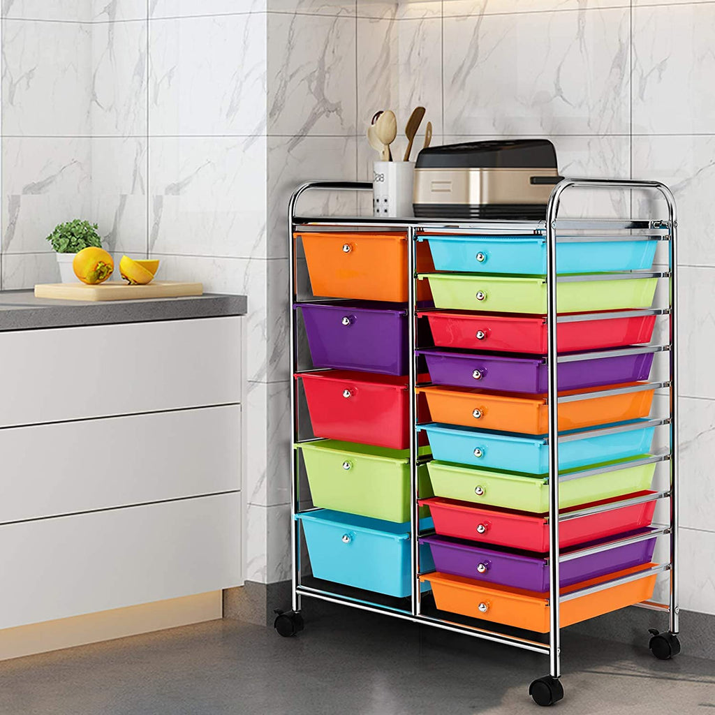15 Drawer Rolling Plastic Storage Organizer Cart M846400