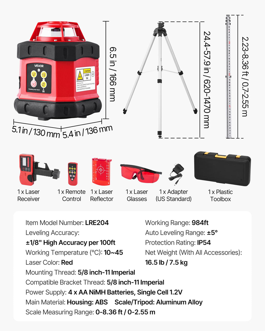 360-Degree Self Leveling Rotary Laser Level Kit with Tripod W9116