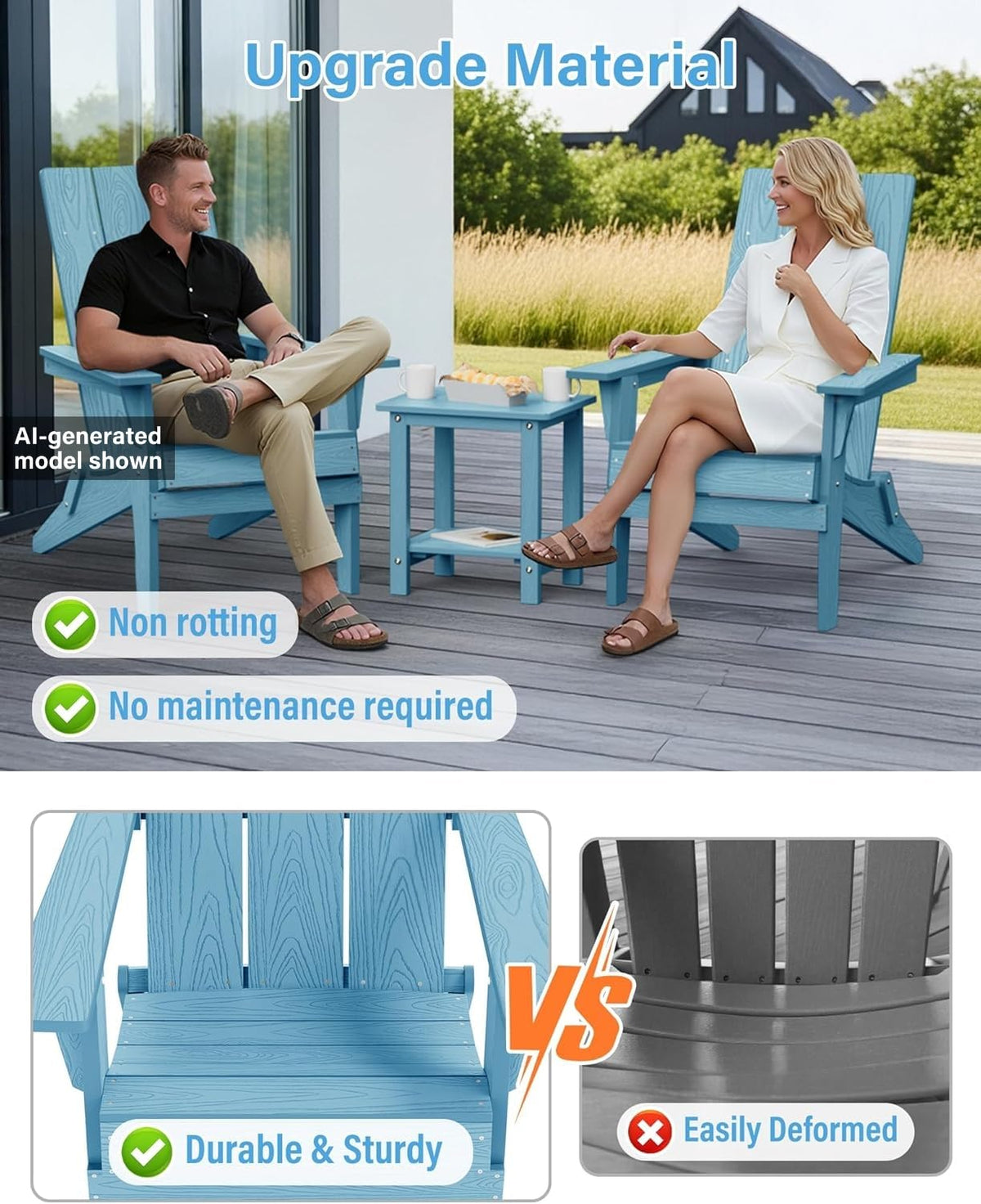 Oversize Folding Plastic Adirondack Chairs Set of 2 J372691