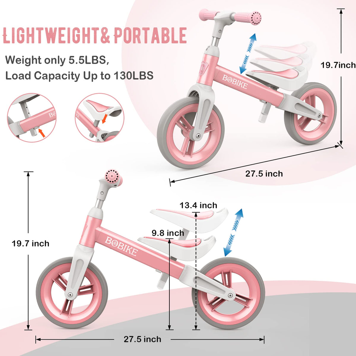 Toddler Balance Bike Adjustable Seat and Handlebar E51673