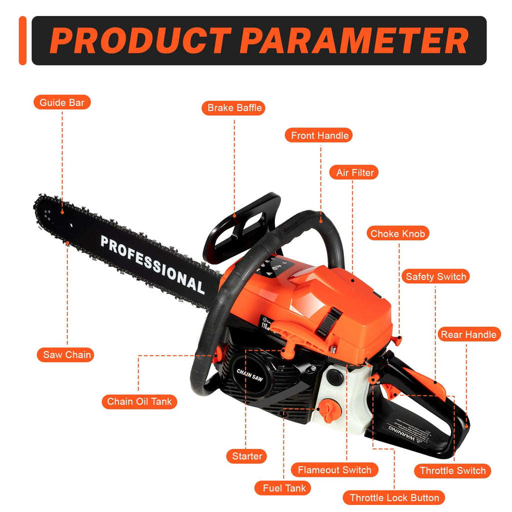 20 Inch 58cc Gas Chainsaw R7221
