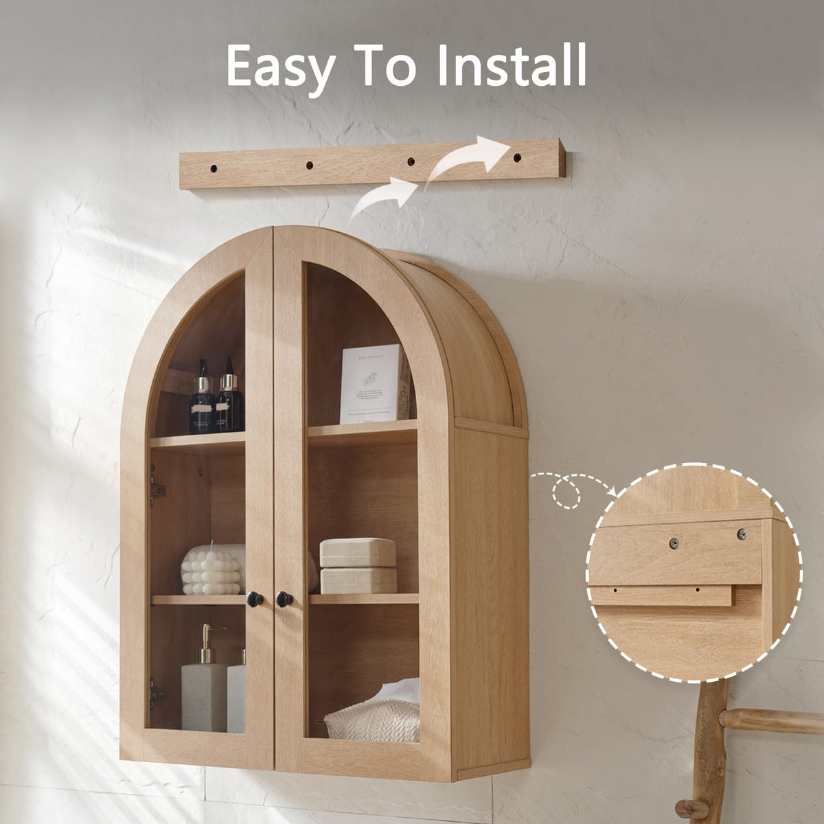 Arched Wall Mount Bathroom Cabinet with Glass Doors K140