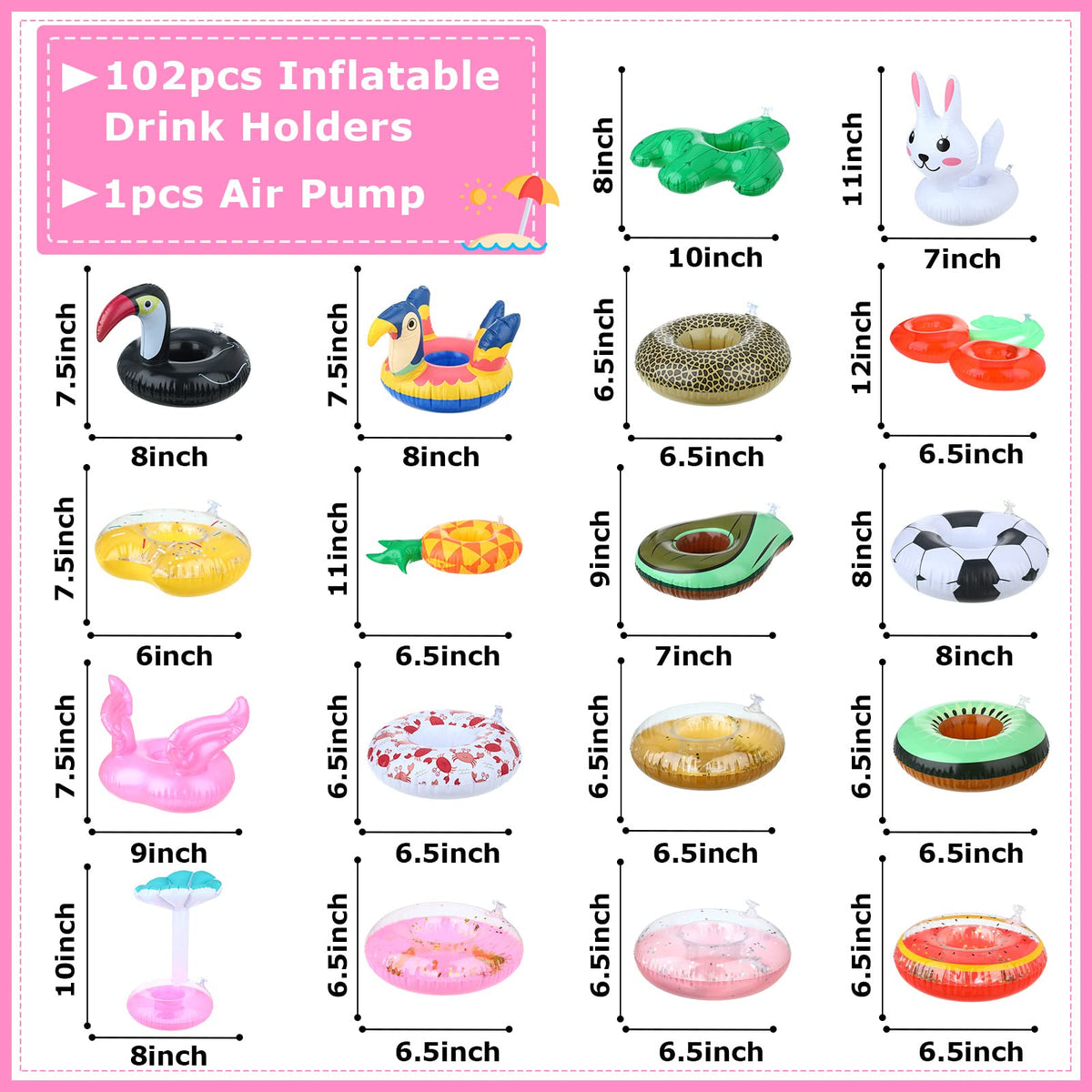 102 Pcs Inflatable Drink Holders with Air Pump L3568