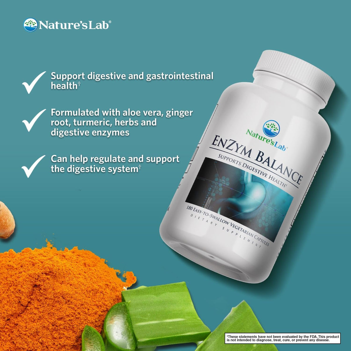 180 Capsules Digestive Enzymes with Aloe Turmeric Ginger Oregano G8382