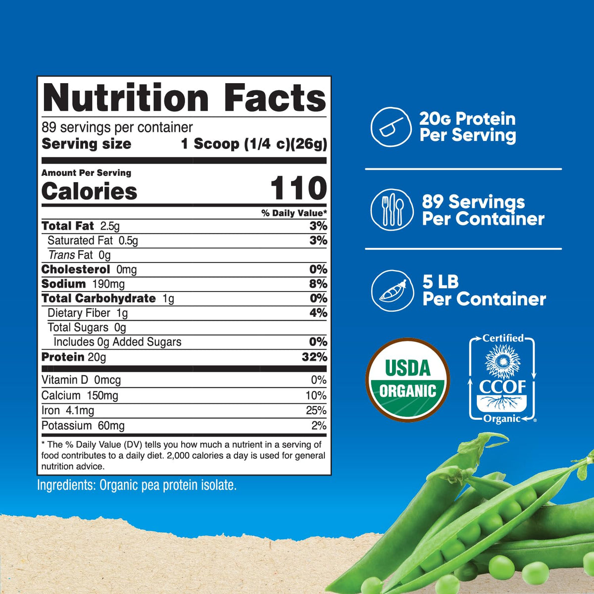 Organic Pea Protein Isolate Powder 5LBS B178941